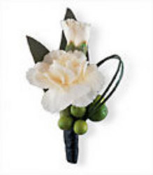 Carnation boutonniere w/ hypericum berries from Krupp Florist, your local Belleville flower shop
