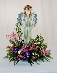 Angel holding bird angelwbird from Krupp Florist, your local Belleville flower shop