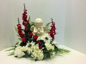 Ceramic angel stylized with silks-angel18-1sty from Krupp Florist, your local Belleville flower shop