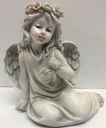 Sitting angel with bird-angel19-03 from Krupp Florist, your local Belleville flower shop