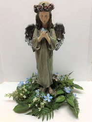 Angel with bird and silk flower ring from Krupp Florist, your local Belleville flower shop