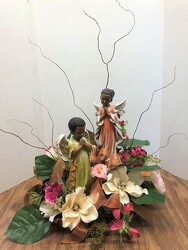 Boy/Girl angels with silk flowers angel21-1sty from Krupp Florist, your local Belleville flower shop