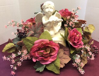 Ceramic angel adorned with silks angel21-30sty from Krupp Florist, your local Belleville flower shop