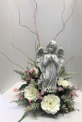 Angel adorned with silks angel22-04sty from Krupp Florist, your local Belleville flower shop