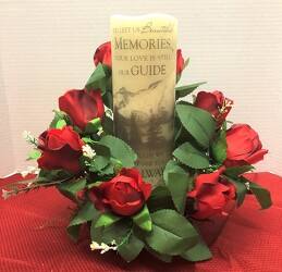 Candle with silk red roses candle-2202sty from Krupp Florist, your local Belleville flower shop