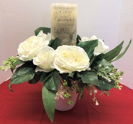 Candle with white silk flowers candle-2203sty from Krupp Florist, your local Belleville flower shop