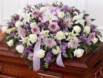 Lavender & White Mixed Half Casket Cover from Krupp Florist, your local Belleville flower shop