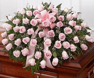 Pink Rose Half Casket Cover from Krupp Florist, your local Belleville flower shop