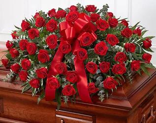 Red Rose Half Casket Cover from Krupp Florist, your local Belleville flower shop