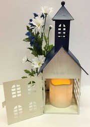Church lantern with silks from Krupp Florist, your local Belleville flower shop