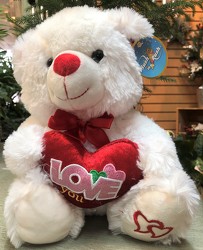 10" white bear with "Love You" heart from Krupp Florist, your local Belleville flower shop