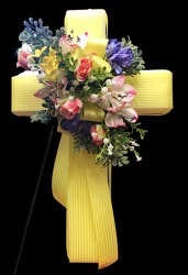 Yellow styrofoam/silk cross silk-cross2402 from Krupp Florist, your local Belleville flower shop