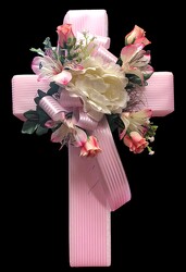Pink styrofoam/silk cross silk-cross-2401 from Krupp Florist, your local Belleville flower shop