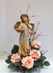 Angel with birdfeeder & silks ss161sty-1 from Krupp Florist, your local Belleville flower shop