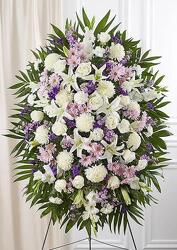 Lavender And White Funeral Standing Spray from Krupp Florist, your local Belleville flower shop
