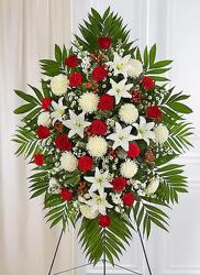 Red & White Sympathy Standing Spray from Krupp Florist, your local Belleville flower shop