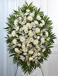 White Funeral Standing Spray from Krupp Florist, your local Belleville flower shop
