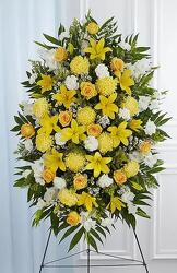 Yellow & White Sympathy Standing Spray from Krupp Florist, your local Belleville flower shop