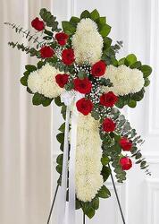 Peace & Prayers Red & White Standing Cross from Krupp Florist, your local Belleville flower shop