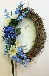 Wreath-oval with blue/white-wreath-10 from Krupp Florist, your local Belleville flower shop