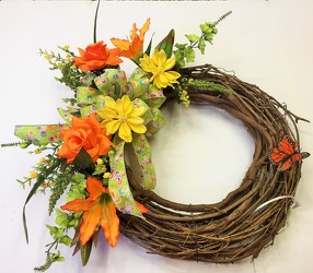 Wreath-Fall yellow/orange with butterfly-wreath-19 from Krupp Florist, your local Belleville flower shop