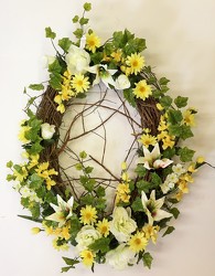 Wreath-white/yellow-wreath-55 from Krupp Florist, your local Belleville flower shop