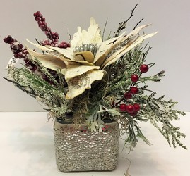 Winter arrangement in mirrored vase-xmasarrg-16 from Krupp Florist, your local Belleville flower shop