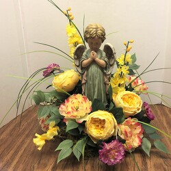 Angel stylized with silks angel21-4sty from Krupp Florist, your local Belleville flower shop