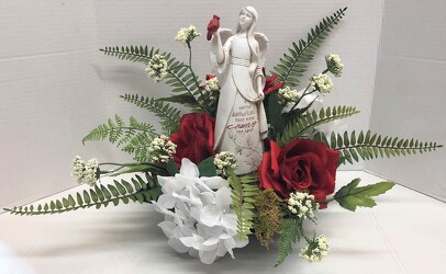 Angel adorned with silks angel22-03sty from Krupp Florist, your local Belleville flower shop