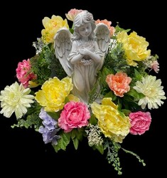 Angel adorned with silks angel23-06sty from Krupp Florist, your local Belleville flower shop