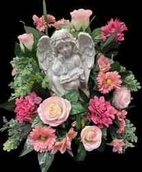Angel adorned with silks angel23-08sty from Krupp Florist, your local Belleville flower shop