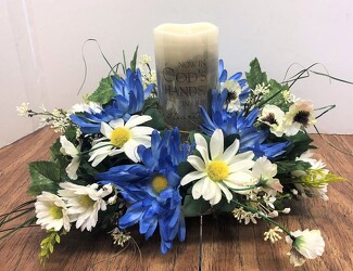 Candle with silk arrg-candle-sty21-2 from Krupp Florist, your local Belleville flower shop
