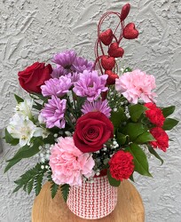 Arrg in red and white vase with heart fresh-2102 from Krupp Florist, your local Belleville flower shop