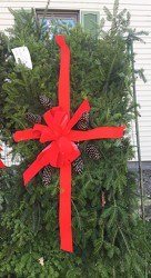 Grave blanket-fresh with bow & pinecones from Krupp Florist, your local Belleville flower shop
