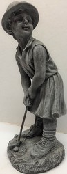 Concrete girl golfer from Krupp Florist, your local Belleville flower shop