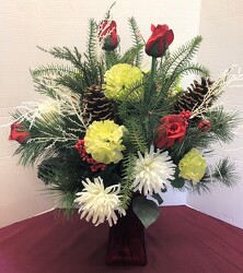 Silk arrangement in red glass vase silk-arrg2138 from Krupp Florist, your local Belleville flower shop