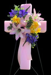 Pink styrofoam/silk cross silk-cross2404 from Krupp Florist, your local Belleville flower shop