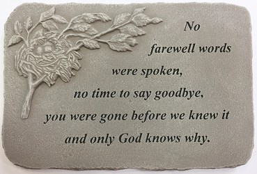 No farewell words were spoken stone-medium ss-med04 from Krupp Florist, your local Belleville flower shop