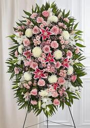 Pink & White Funeral Standing Spray from Krupp Florist, your local Belleville flower shop