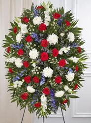 Red, White & Blue Sympathy Standing Spray from Krupp Florist, your local Belleville flower shop