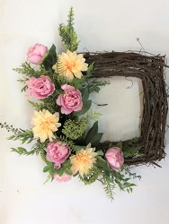 Wreath-pink and yellow peony-wreath-72 from Krupp Florist, your local Belleville flower shop