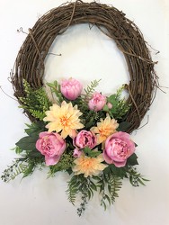 Wreath-pink and yellow-wreath-74 from Krupp Florist, your local Belleville flower shop