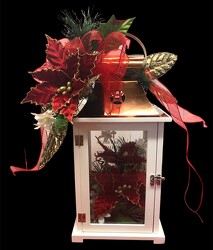 Lantern with festive silks/ribbon xmas-arrg2302 from Krupp Florist, your local Belleville flower shop