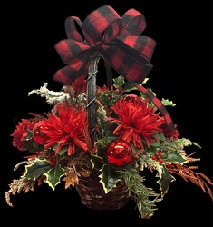 Festive basket with silks xmas-arrg2304 from Krupp Florist, your local Belleville flower shop