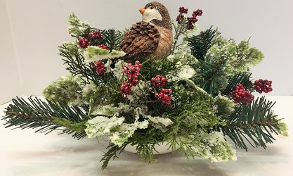 Bird in nature arrangement-xmasarrg-14 from Krupp Florist, your local Belleville flower shop